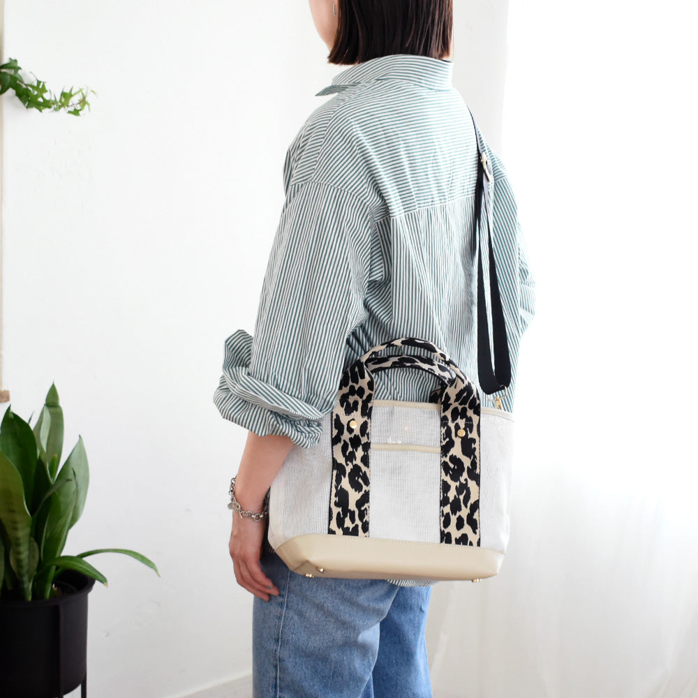 ミニトートバッグ　レオパードテープメッシュ