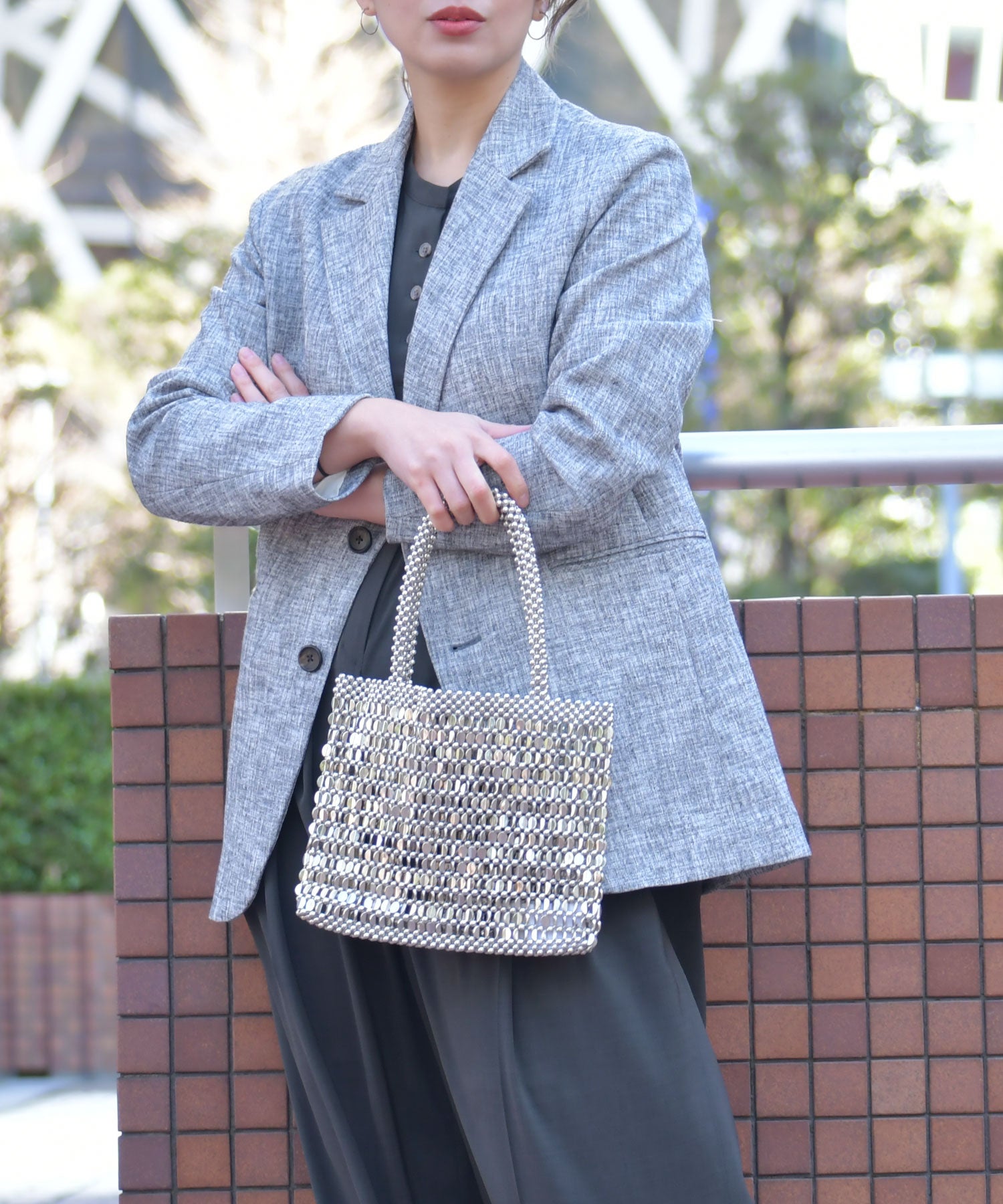 バッグ　カシュカシュ メタルビーズ　スクエア