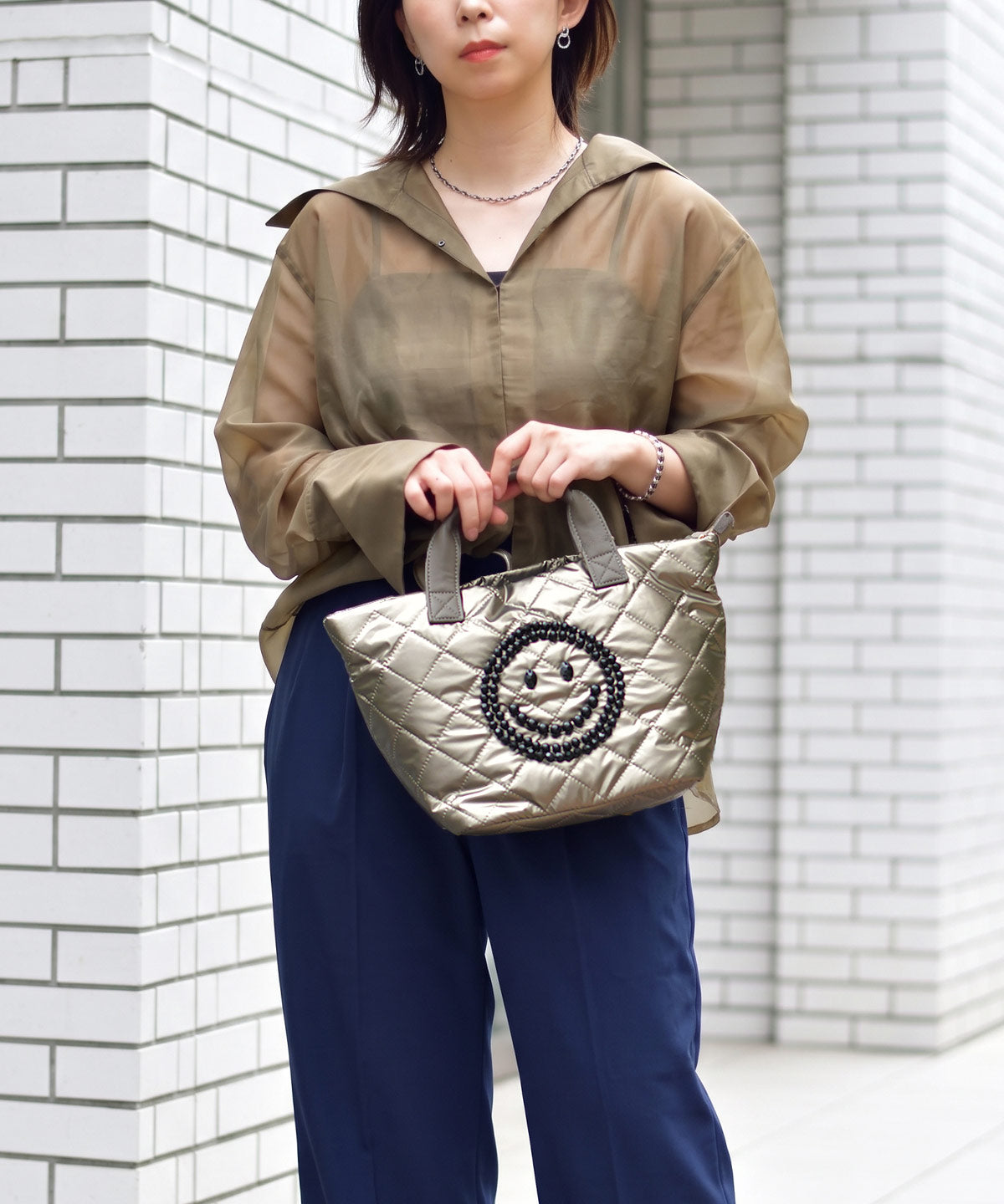 cooco/クーコ　SMILYビーズ＆メタリックキルティングトート